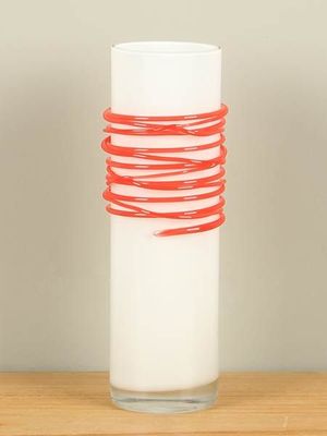 Glazen vaas spiraal wit/rood 29 cm