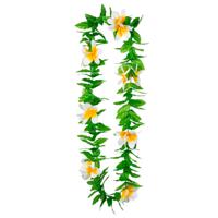 Hawaii krans/slinger - Tropische kleuren mix groen/wit - Bloemen hals slingers - thumbnail