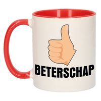 Beterschap duimpje omhoog cadeau mok / beker rood 300 ml - thumbnail