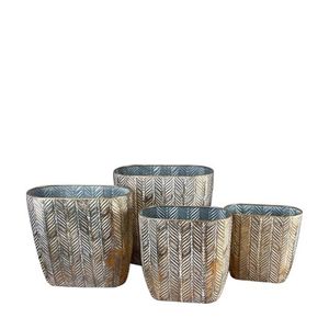 DKNC - Plantenbakken ovaal Buerat - Metaal met plastic - 36.5x19x36cm - Set van 4 - Wit