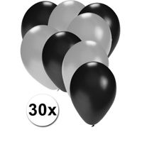 30x ballonnen zwart en zilver