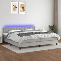 Boxspring met matras en LED stof lichtgrijs 200x200 cm