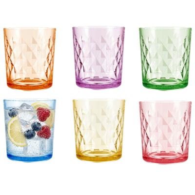 Waterglazen/drinkglazen Summer Diamant - 6x - glas - kleurenmix - 360 ml