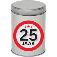 Cadeau/kado zilver rond blik 25 jaar 13 cm - thumbnail