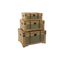Kofferset Home ESPRIT Groen Hout Canvas Tropisch 81 x 50 x 45 cm (3 Stuks)