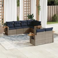 7-delige Loungeset met kussens poly rattan grijs