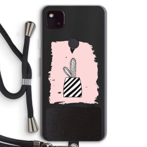 Zwart-wit cactus: Pixel 4a 5G Transparant Hoesje met koord
