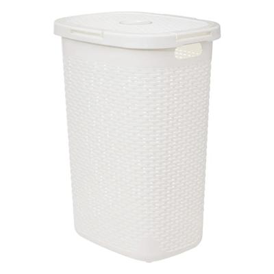 Wasmand met deksel Rotan - wit - gevlochten kunststof - 60 liter - 45 x 35 x 66 cm