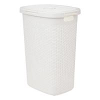 Wasmand met deksel Rotan - wit - gevlochten kunststof - 60 liter - 45 x 35 x 66 cm
