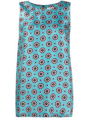 Alberto Biani blouse imprimée en soie à design sans manches - Bleu