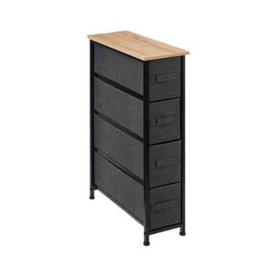Opbergmandkastje/badkamerkastje - 4x manden - 20 x 48 x 77 cm - hout/stof - donkergrijs