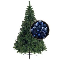 Bellatio Decorations kunst kerstboom 210 cm met kerstballen kobalt blauw - Kunstkerstboom - thumbnail