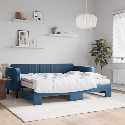 Slaapbank onderschuifbed en matrassen 90x200 cm fluweel blauw