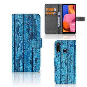 Samsung Galaxy A20s Book Style Case Wood Blue