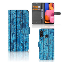 Samsung Galaxy A20s Book Style Case Wood Blue