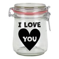 Cadeau voorraadpot/snoeppot - glas - I love you - 720 ml - verjaardag Cadeau voorraadpot/snoeppot - glas - I love you - 720 ml - verjaardag