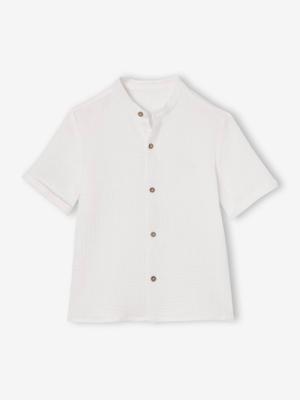 Jongenshemd met maokraag van katoengaas ecru