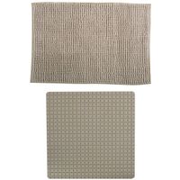 MSV Douche anti-slip mat en droogloop mat - Sevilla badkamer set - rubber/microvezel - beige - thumbnail