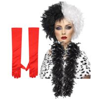 Cruel lady verkleed accessoire set - 3-delig - dalmatier schurk - Pruik en accessoires