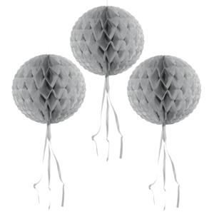 Decoratie bol - 3x - zilver - 30 cm - crepe papier - versiering - feestversiering