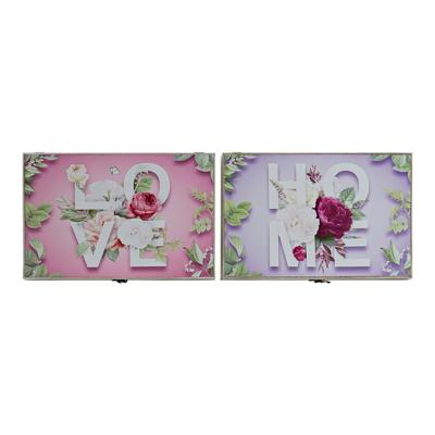 Decoratieve Doos DKD Home Decor Roze Lila Hout MDF Tropisch Teller (2 Stuks)