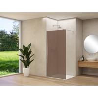 Van Rijn Products ST01 vaste wand - 88x200cm - brons rookglas - - dikte 8mm - stabilisatiestang - muurprofiel - RVS Geborsteld ST0150090BRBNM