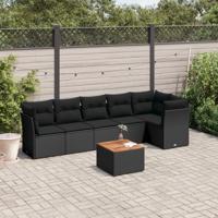 7-delige Loungeset met kussens poly rattan zwart