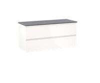 Linie Lado zwevend badmeubel 120 x 46 cm hoogglans wit met Lado enkel of dubbel wastafelblad in beton donkergrijze melamine