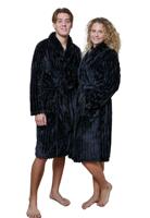 Ribcord badjas fleece - sjaalkraag - zwart-3Xl/4XL