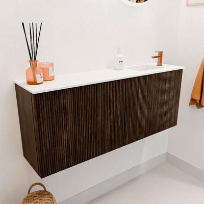 Toiletmeubel Mondiaz Joya | 100 cm | Meubelkleur Walnut | Faye wastafel Talc Rechts | 1 kraangat Toiletmeubel Mondiaz Joya | 100 cm | Meubelkleur Walnut | Faye wastafel Talc Rechts | 1 kraangat