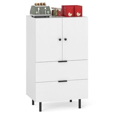 Dressoir van Hout met Metalen Poten Buffetkast Serveerder met Lades en Deuren 60 x 41,5 x 102 cm Wit