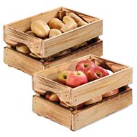 Fruitkisten opslagbox - 2x - old look - lichtbruin - hout - L30 x B20 x H15 cm