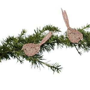 2x Kerstboomversiering glitter roze vogeltjes op clip 12 cm - Kersthangers