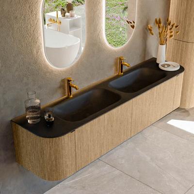 Badmeubel Mondiaz Kurve | 190 cm | Meubelkleur Oak | Wastafelkleur Urban | Dubbele spoelbak | 2 kraangaten