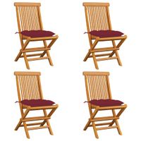 VidaXL Klapstoelen met wijnrode kussens, 4 stuks, massief teakhout - thumbnail