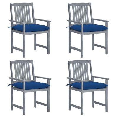 vidaXL Regisseursstoelen 4 st met kussens massief acaciahout grijs vidaXL Regisseursstoelen 4 st met kussens massief acaciahout grijs