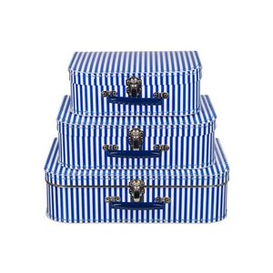 Kinderkamer koffertje blauw met witte strepen 30 cm