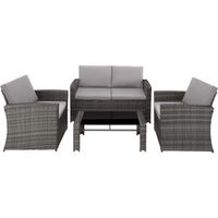 tectake® - Wicker zitgroep loungeset tuinset Lucca - 1 bank/2 stoelen/1 tafel met glasplaat - grijs - 404918 - thumbnail