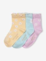 Set van 3 paar sokken met "madeliefjes" voor babymeisje lichtgeel