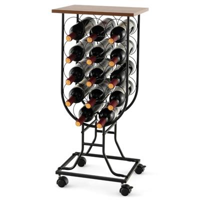Serveerwagen met 14 Flessenhouders Barwagen Wijnrek Mobiel Keukenwagen Metalen Frame 38 x 30 x 82 cm