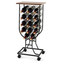 Serveerwagen met 14 Flessenhouders Barwagen Wijnrek Mobiel Keukenwagen Metalen Frame 38 x 30 x 82 cm