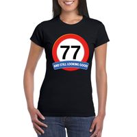 Verkeersbord 77 jaar t-shirt zwart dames