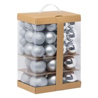 Feeric Christmas Kerstballen - 60x st - 4, 6, 7 en 8 cm - zilver - kunststof   -