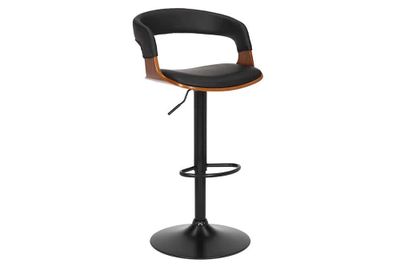 Retro barkruk MANHATTAN zwart kunstleer walnoothout met draaibare rugleuning, in hoogte verstelbaar - 44196
