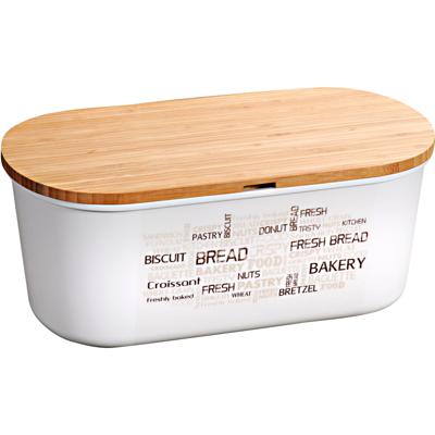 Kesper broodtrommel met bamboe snijplank deksel - 18 x 34 x 14 cm - wit - Kunststof/hout