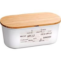 Kesper broodtrommel met bamboe snijplank deksel - 18 x 34 x 14 cm - wit - Kunststof/hout
