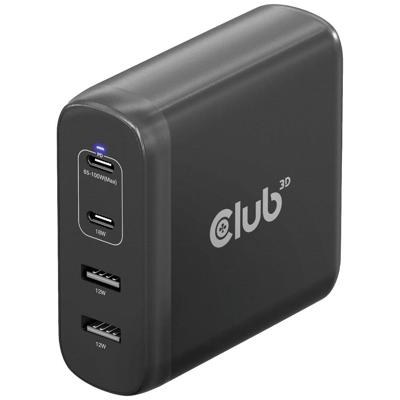 club3D CAC-1912 Laptop netvoeding 100 W 2x USB-A, 2x USB-C USB PD Zwart Binnen GaN, USB Power Delivery (USB-PD)