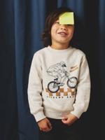 Sweater met ronde hals en geplaatste print voor jongens gemêleerd wit