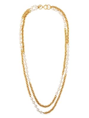CHANEL Pre-Owned collier en chaîne serti de perles (1985) - Or