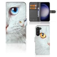 Samsung Galaxy S23 Plus | Telefoonhoesje | Met pasjeshouder | Witte Kat